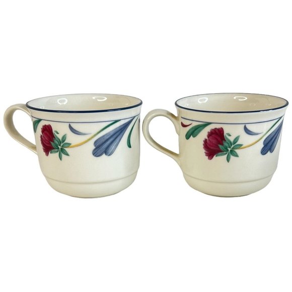 4 Lenox Chinastone Poppies on Blue Flat Cups Mugs Coffee Cup Set Vintage Lot USA - Picture 4 of 12